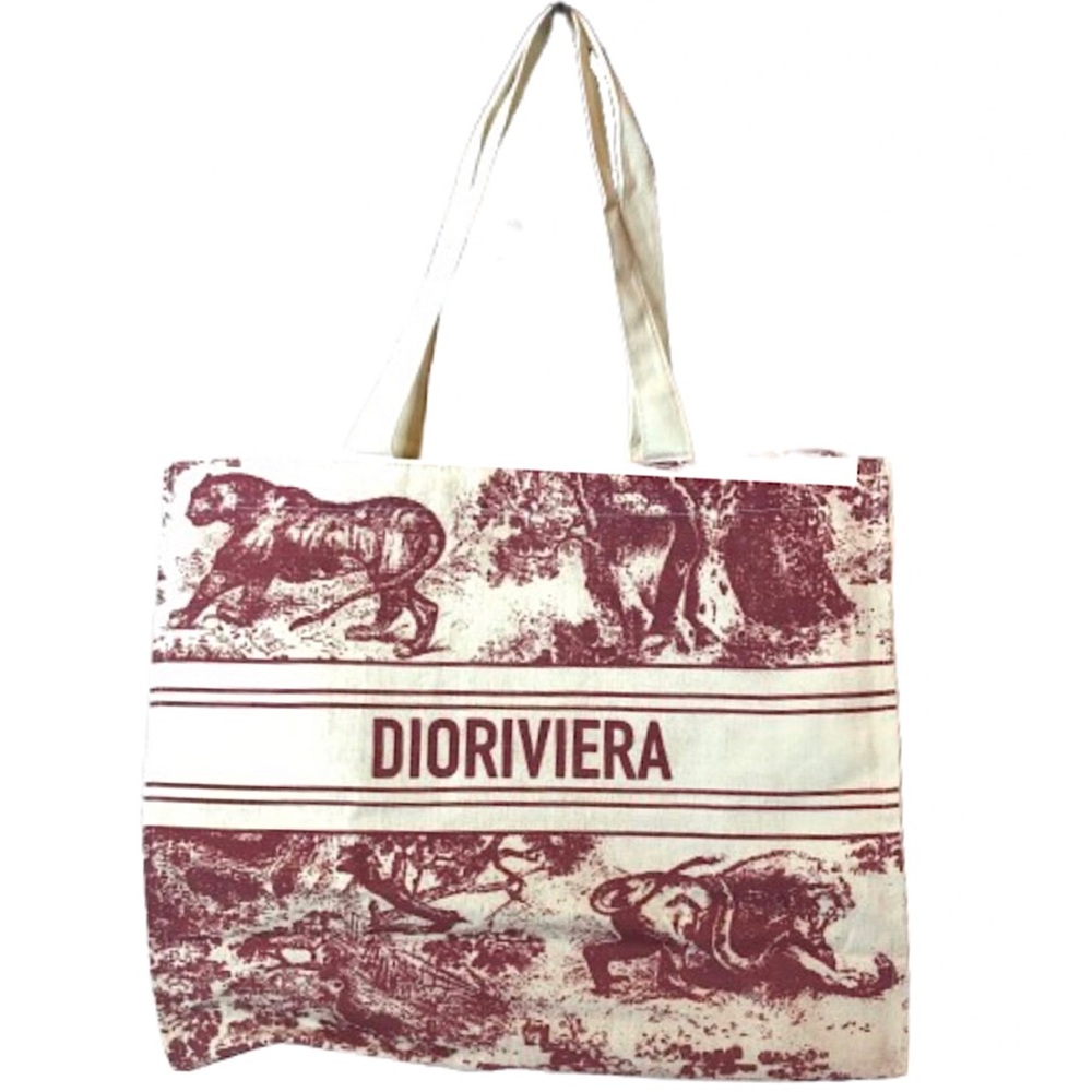 CHRISTIAN DIOR Straw Tote Bag Diorviera Pink and Cream NEW IN PACKAGE! - Picture 4 of 17